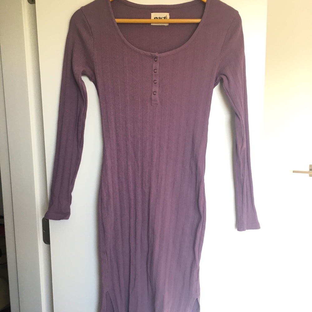 Pact Women’s Ribbed Henley Midi Dress in Thistle, S